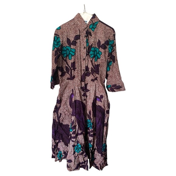Dresses & Skirts - Casual Purple A-Line Dress with Pleated Skirt and Mandarin Collar belted